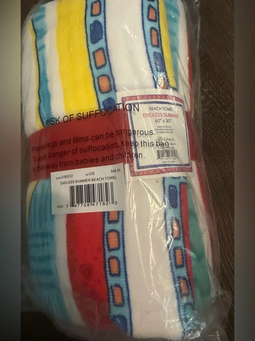 Bright Brighton Striped Beach Towel in White, Yellow, Red, Blue